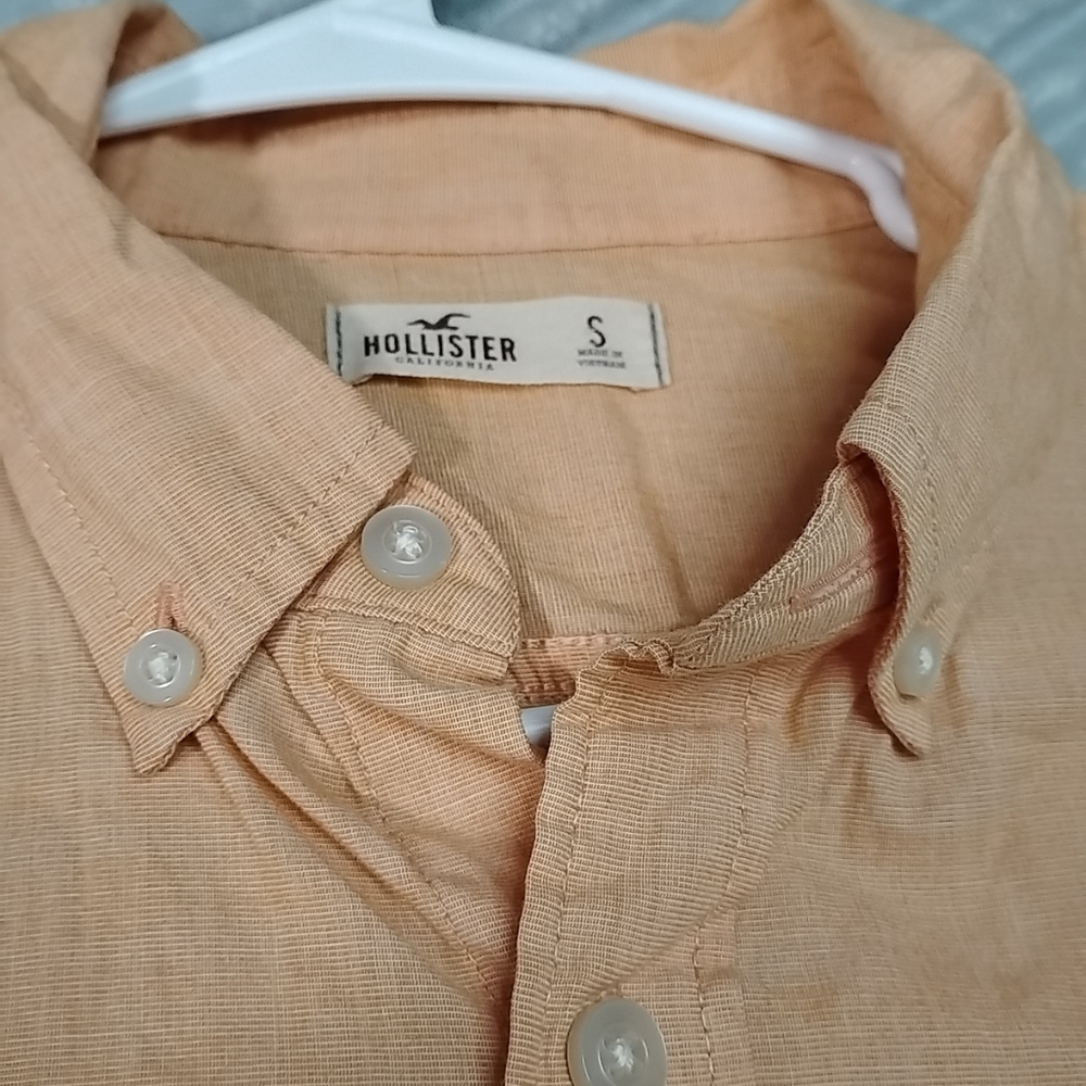 Hollister Orange Small Button Down Shirt Casual Business Vintage Y2k - Picture 9 of 12